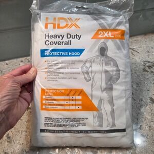 HDX Heavy Duty White Coverall with Protective Hood 2XL Painting Splash Suit